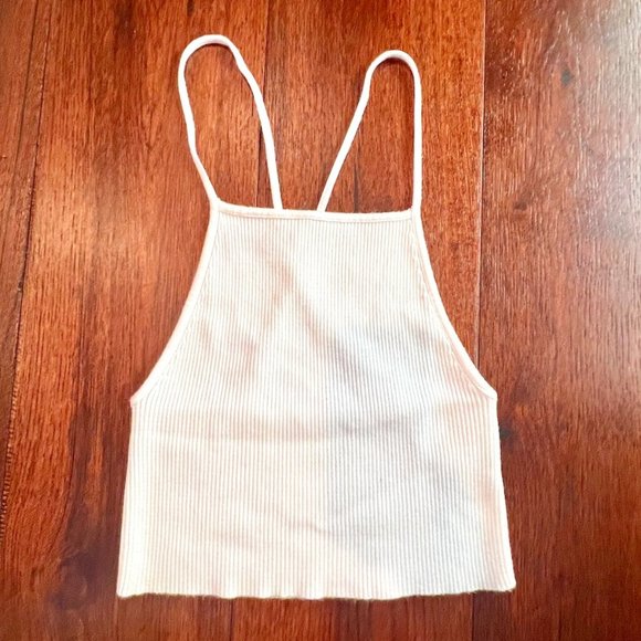 ZARA KNIT CRISS-CROSS HALTER CROP TOP, SIZE SMALL, WHITE - Picture 1 of 5